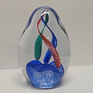 Dynasty Gallery Heirloom Clear Art Glass Paperweight Tricolor Swirl